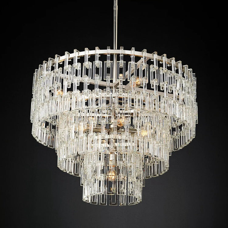 Multi-Tiered Crystal Ring Chandelier with Glass Chain Links for Dining Rooms and Living Rooms 36 48 60 Inch