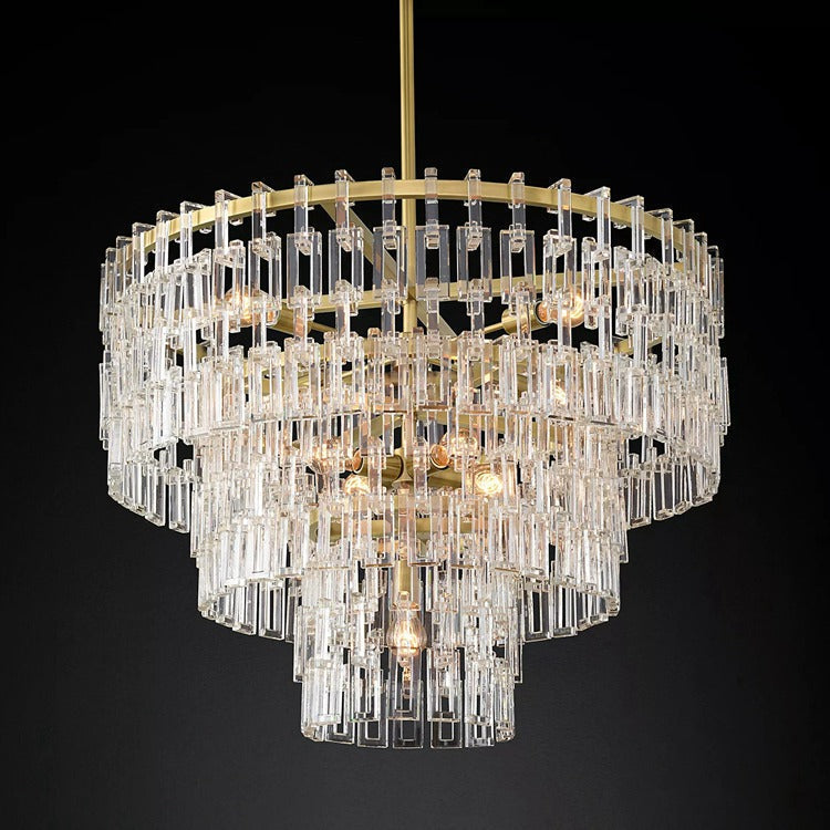Multi-Tiered Crystal Ring Chandelier with Glass Chain Links for Dining Rooms and Living Rooms 36 48 60 Inch