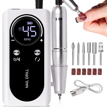 Lima de uñas eléctrica para manicura, torno de uñas recargable, pulidor de uñas portátil de bajo ruido para uso doméstico