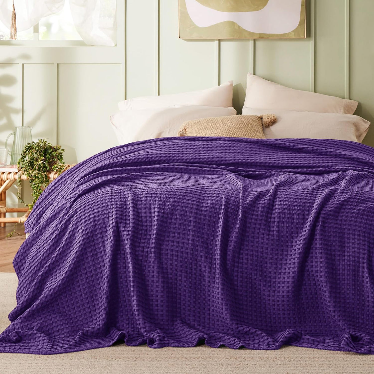 Cozy Haven | Manta de nido de abeja refrescante para cama queen, de algodón y bambú ligero | Manta de verano suave para personas calurosas