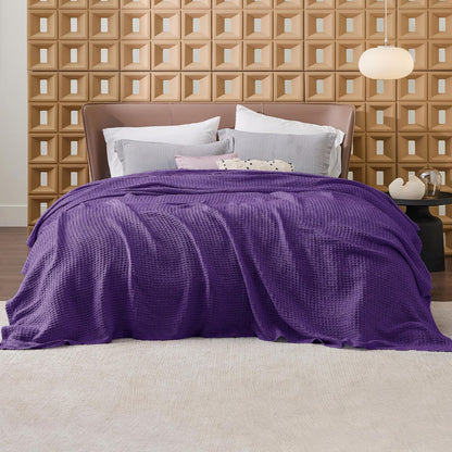 100% Cotton Waffle Weave Throw Blanket Queen King Breathable Lightweight Bed Cover for All Seasons Couch Sofa Bedroom Layering Textured