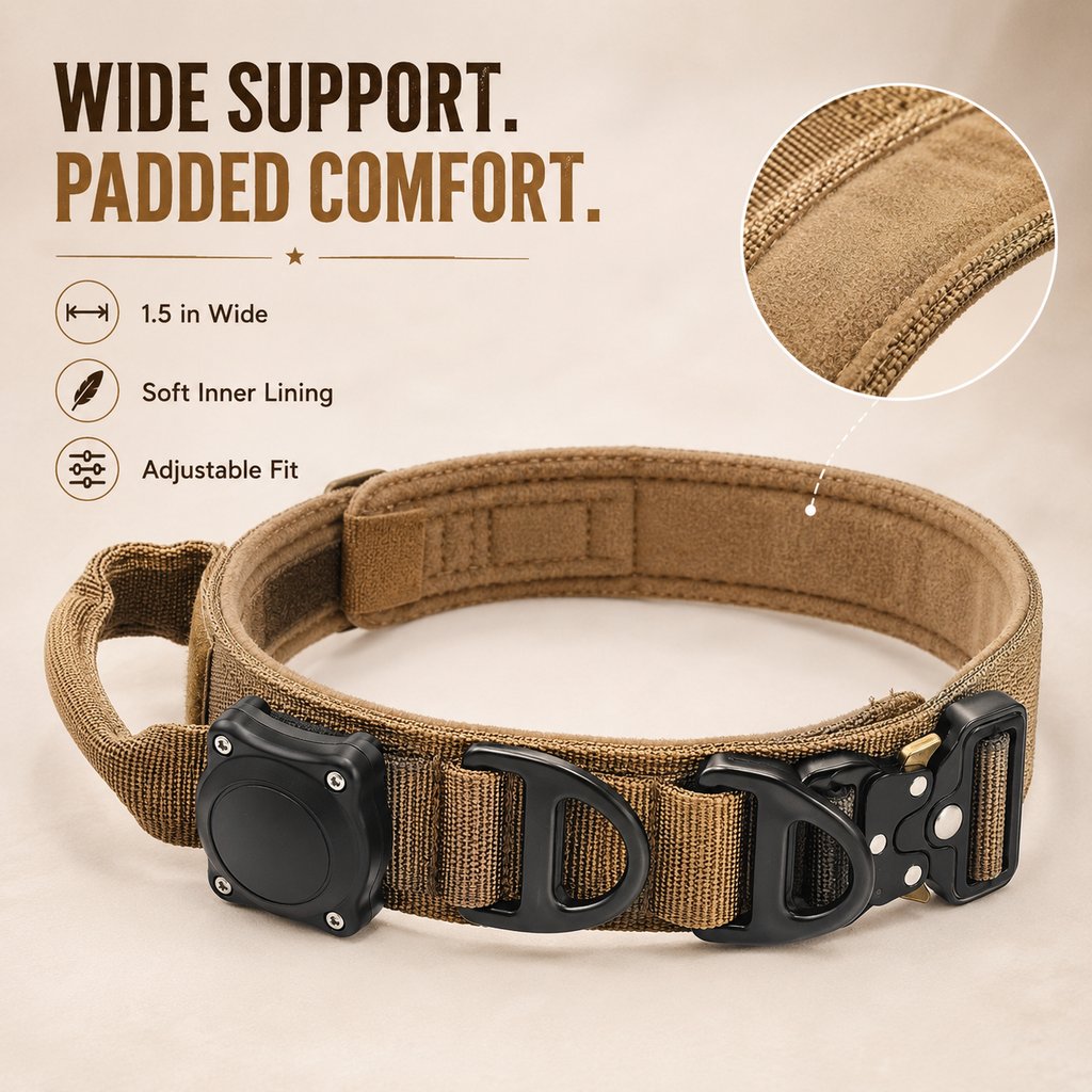 Ortekor AirTag-Compatible Tactical Dog Collar with Control Handle - Close Control for Walks, Trails & Busy Areas