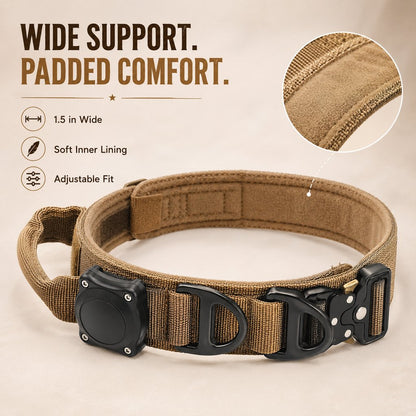 Ortekor AirTag-Compatible Tactical Dog Collar with Control Handle - Close Control for Walks, Trails & Busy Areas