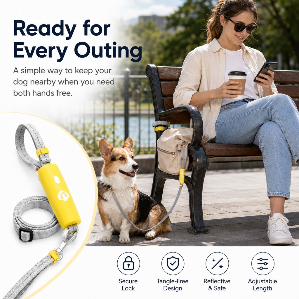 Ortekor Quick-Tether Dog Leash for Cafes, Patios & Parks - Keep Your Dog Close Hands-Free