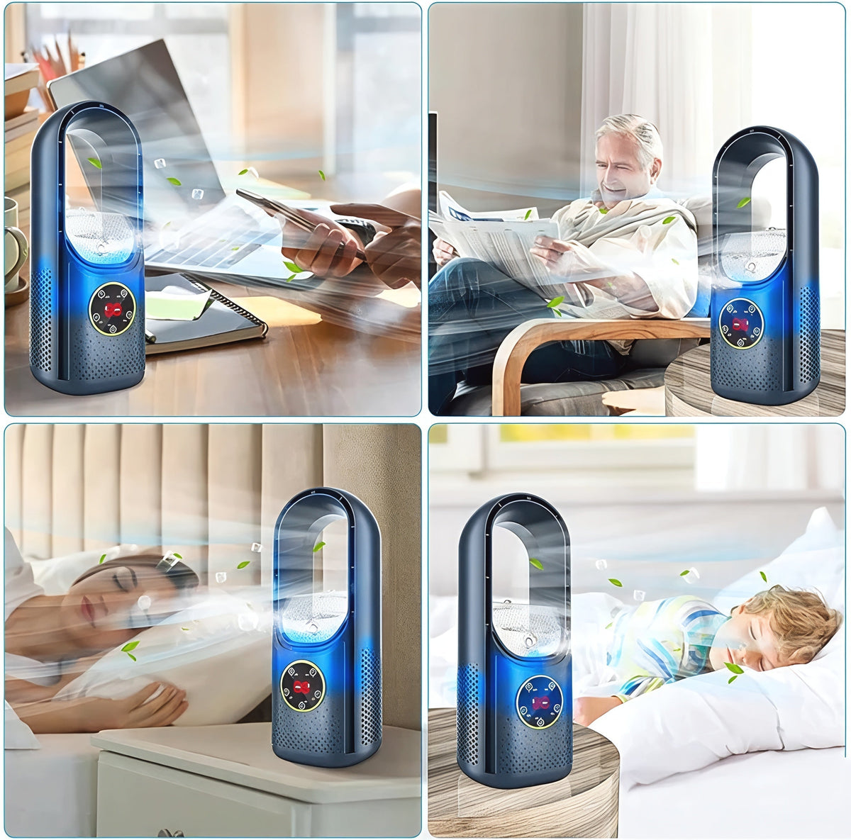Compact Tower Fan Bladeless Whisper-Quiet Cooling USB Powered Personal Air Circulator for Bedroom Office Desk Small Spaces