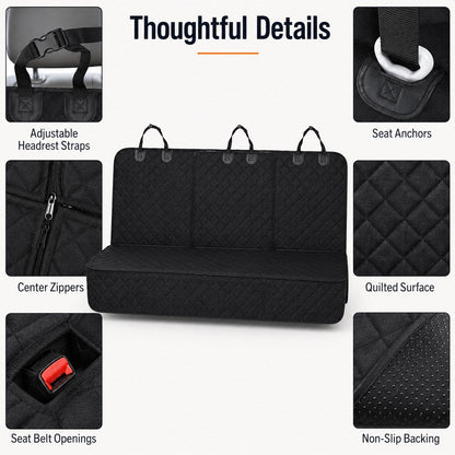 Ortekor Waterproof Dog Car Back Seat Cover for Road Trips - Protects from Mud, Fur & Scratches