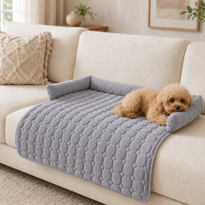 Ortekor Quilted Pet Couch Bed & Sofa Protector for Dogs & Cats – 3-Sided Bolster Corduroy Lounger with Non-Slip Backing for Couch, Floor & Bedroom – Helps Reduce Fur & Everyday Sofa Mess