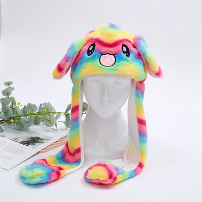 Plush Hat with Pop-Up Ears for Kids & Adults – Interactive Cosplay Beanie with Squeeze Paws | Fun Winter Accessory for Parties, Christmas