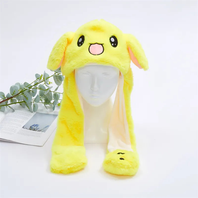 Plush Hat with Pop-Up Ears for Kids & Adults – Interactive Cosplay Beanie with Squeeze Paws | Fun Winter Accessory for Parties, Christmas