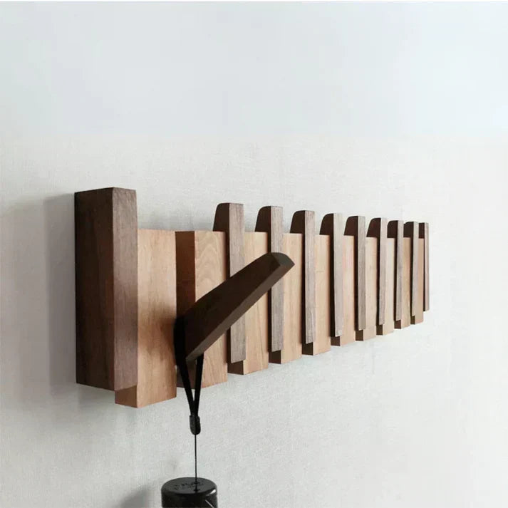 Wall-Mounted Wooden Coat Rack with Flip-Up Hooks for Entryway Hallway Bedroom Office Foyer Storage Organizer