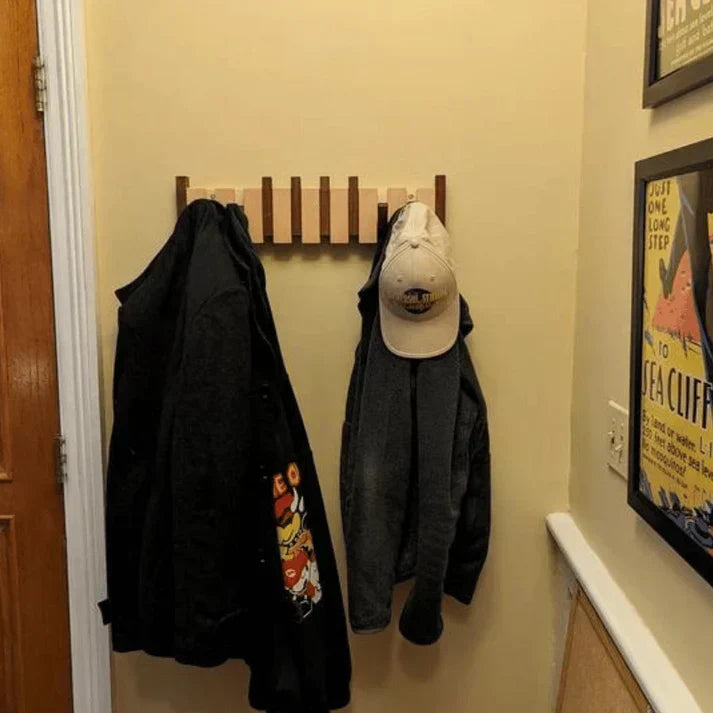 Wall-Mount Piano Key Coat Rack in Solid Wood for Entryway & Bedroom
