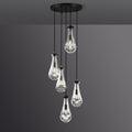 5-Light Glass Drop Chandelier, 14 Inch Round Ceiling Fixture with Cascading Crystal Pendants for Dining Room & Entryway