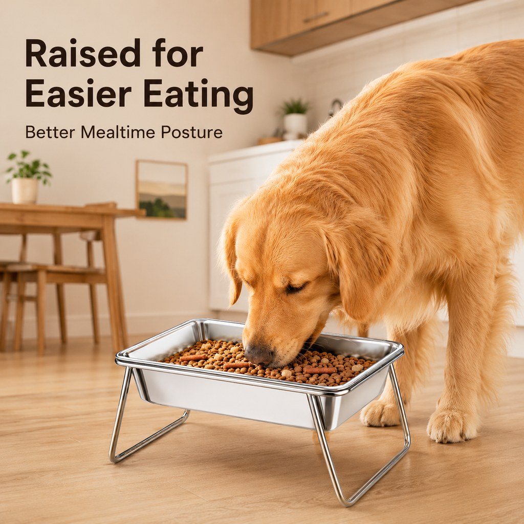 Ortekor Elevated 304 Stainless Steel Pet Bowl with Stand for Cats & Dogs - Anti-Tip Raised Feeder for Cleaner Meals