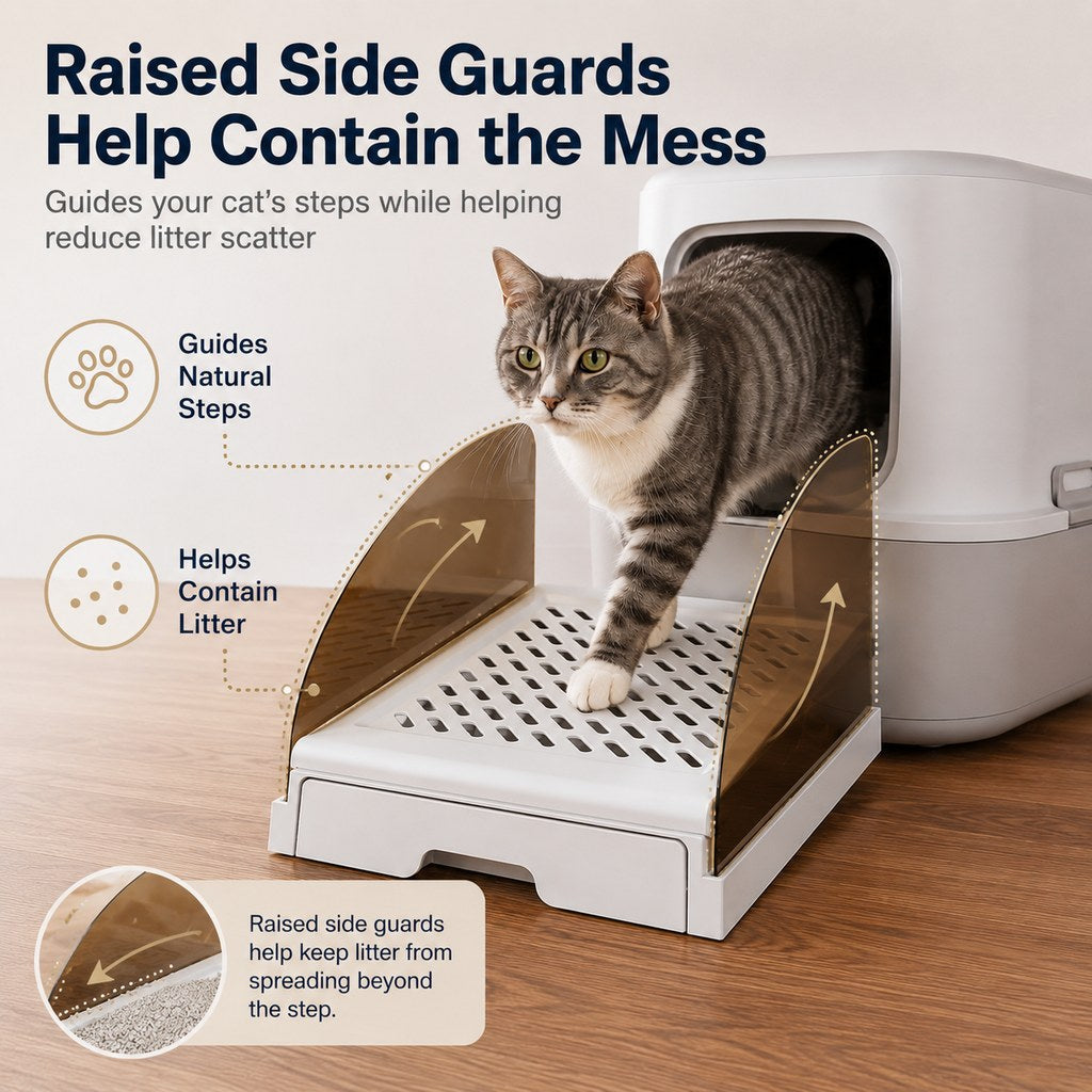 Ortekor Adjustable Cat Litter Box Step with Pull-Out Tray for Cleaner Floors