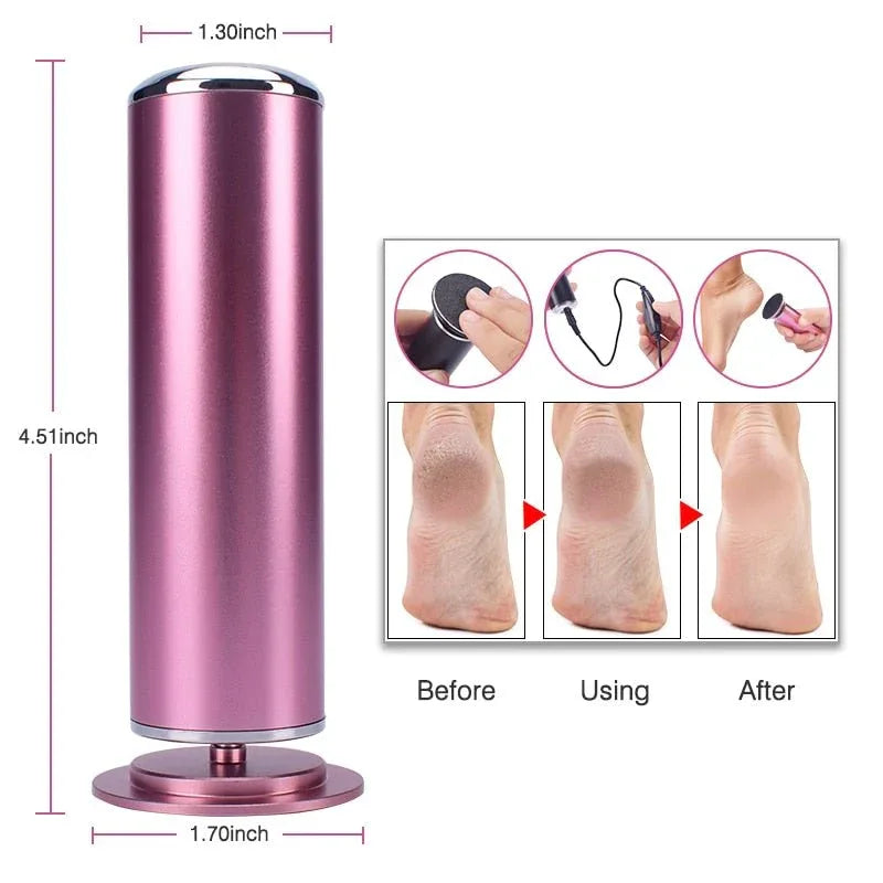 Rechargeable Electric Foot File for Smooth Heels & Callus Removal – Cordless USB Powered Pedicure Tool with Interchangeable Roller Heads