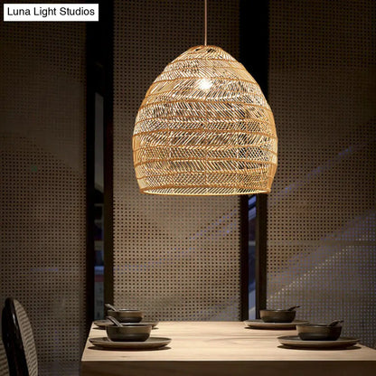 Woven Natural Fiber Dome Hanging Light Fixture – Bohemian Handcrafted Ceiling Lamp for Dining Room, Kitchen Island, Bedroom – Adjustable