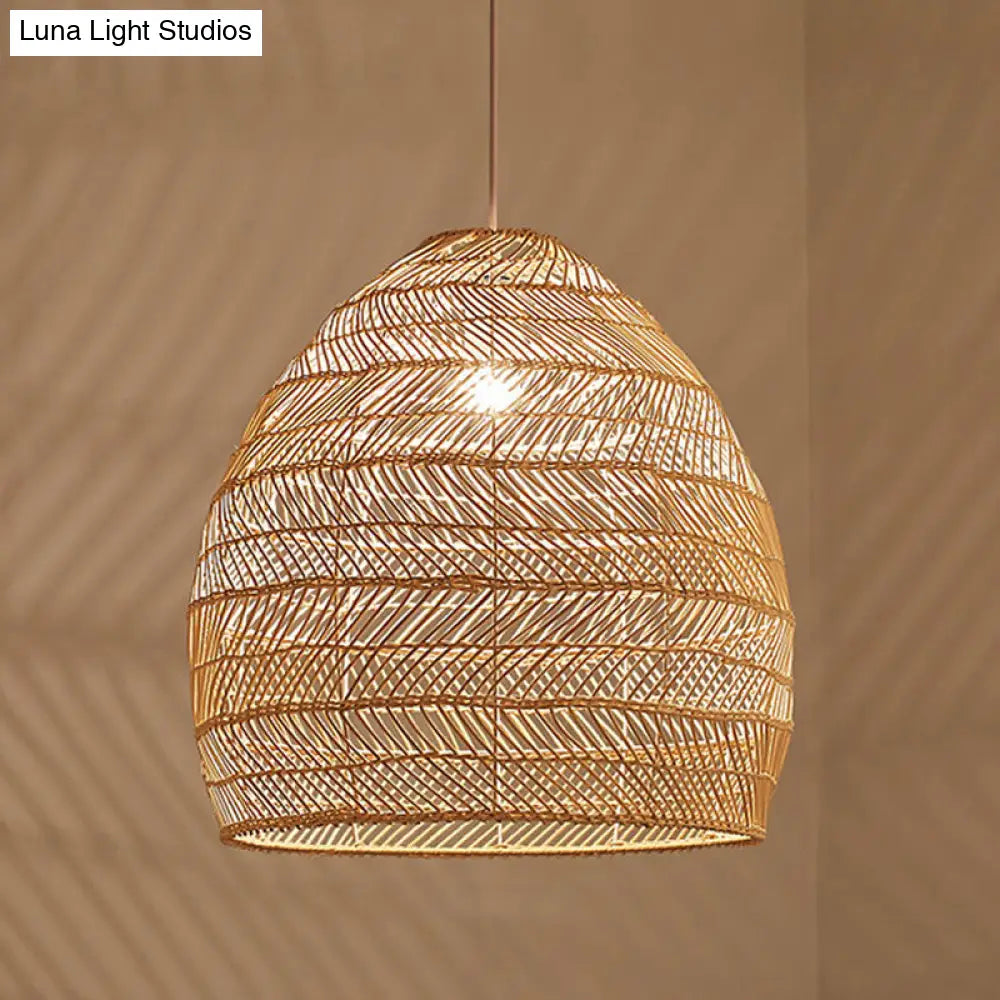 Woven Natural Fiber Dome Hanging Light Fixture – Bohemian Handcrafted Ceiling Lamp for Dining Room, Kitchen Island, Bedroom – Adjustable