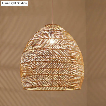 Woven Natural Fiber Dome Hanging Light Fixture – Bohemian Handcrafted Ceiling Lamp for Dining Room, Kitchen Island, Bedroom – Adjustable