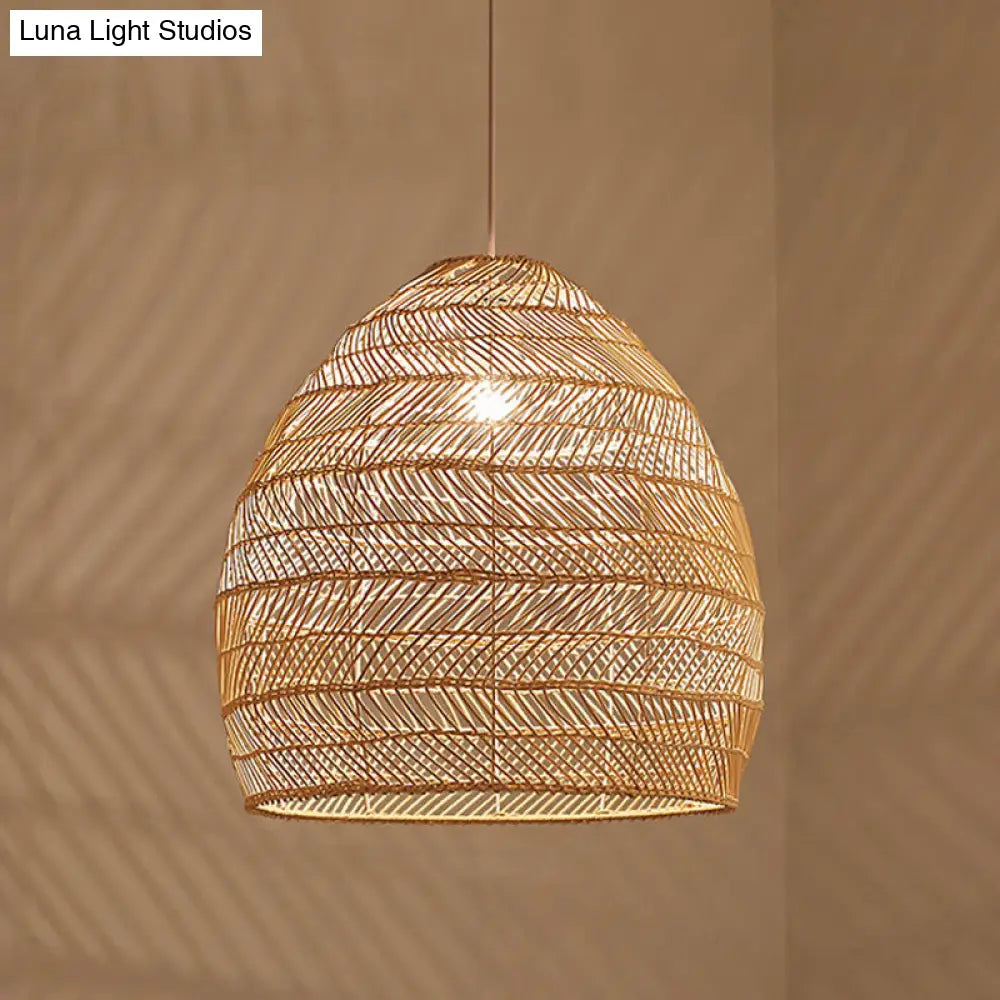 Woven Natural Fiber Dome Hanging Light Fixture – Bohemian Handcrafted Ceiling Lamp for Dining Room, Kitchen Island, Bedroom – Adjustable