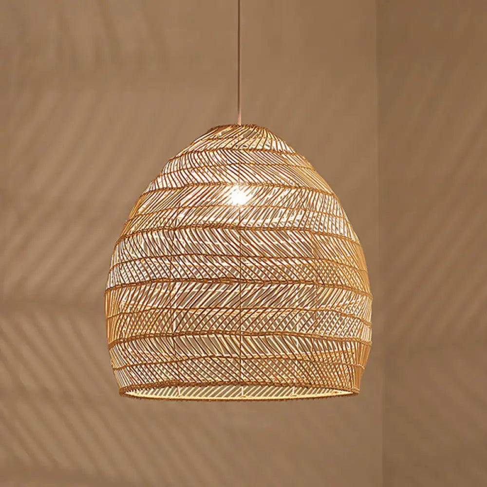 Woven Natural Fiber Dome Hanging Light Fixture – Bohemian Handcrafted Ceiling Lamp for Dining Room, Kitchen Island, Bedroom – Adjustable