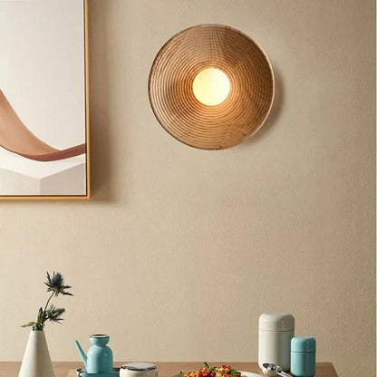 Sconce Light with Glass Globe and Wood Base for Bedrooms, Hallways, Living Rooms – 10.6 in Round Ambient Fixture – Scandinavian Minimalist J