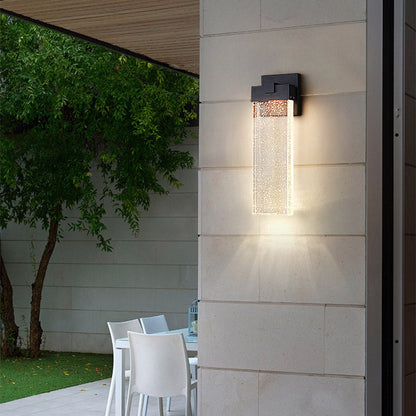 Outdoor Sconce with Crystal Diffuser – Black Aluminum, Warm White LED, Waterproof for Front Door, Patio, Garden Path & Driveway – Three Size