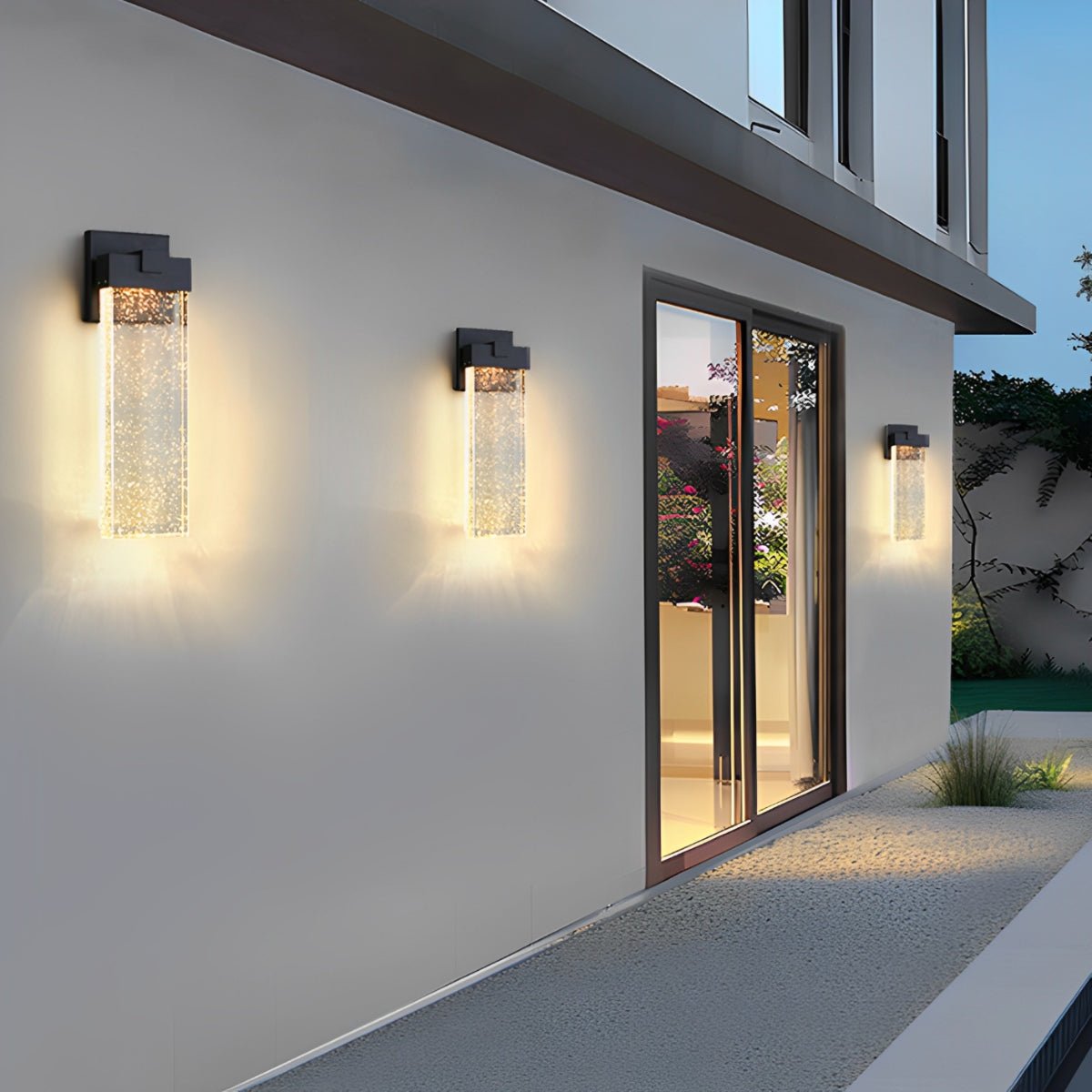 Outdoor Sconce with Crystal Diffuser – Black Aluminum, Warm White LED, Waterproof for Front Door, Patio, Garden Path & Driveway – Three Size