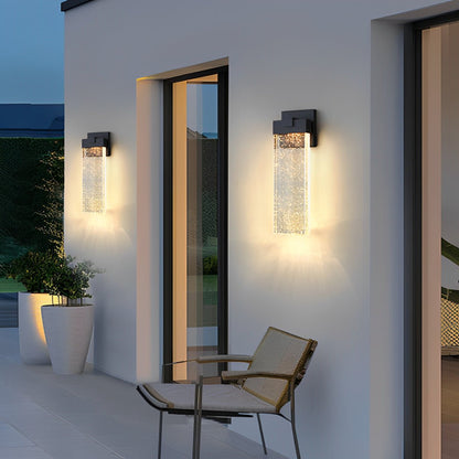 Outdoor Sconce with Crystal Diffuser – Black Aluminum, Warm White LED, Waterproof for Front Door, Patio, Garden Path & Driveway – Three Size