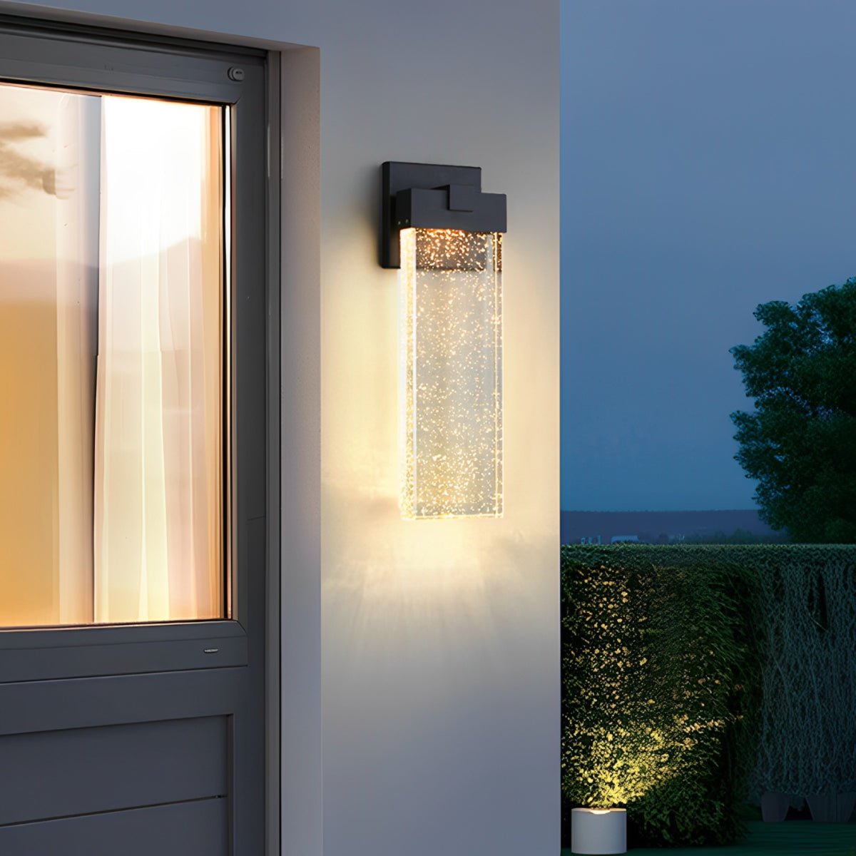 Outdoor Sconce with Crystal Diffuser – Black Aluminum, Warm White LED, Waterproof for Front Door, Patio, Garden Path & Driveway – Three Size