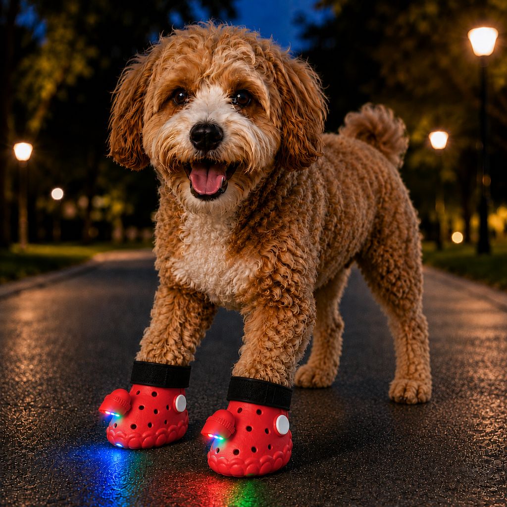 Ortekor Step-Activated RGB Light-Up Dog Boots for Night Walks – Low-Light Visibility & Lightweight EVA Paw Coverage
