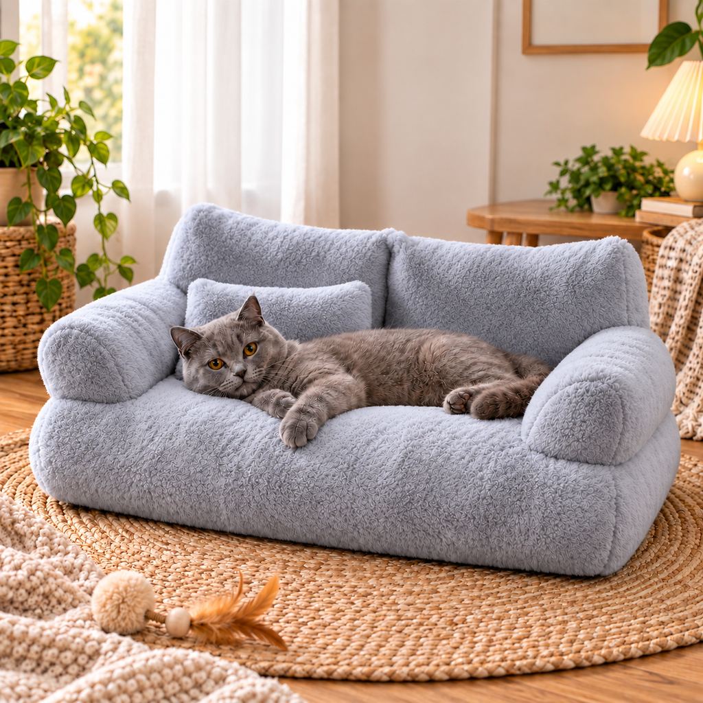 Ortekor Removable Plush Pet Sofa Bed for Cats & Small Dogs - Warm Supportive Couch for Indoor Naps & Easy Cleaning