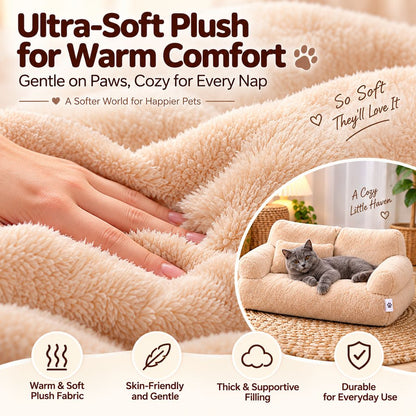 Ortekor Removable Plush Pet Sofa Bed for Cats & Small Dogs - Warm Supportive Couch for Indoor Naps & Easy Cleaning