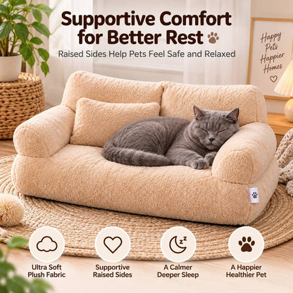 Ortekor Removable Plush Pet Sofa Bed for Cats & Small Dogs - Warm Supportive Couch for Indoor Naps & Easy Cleaning