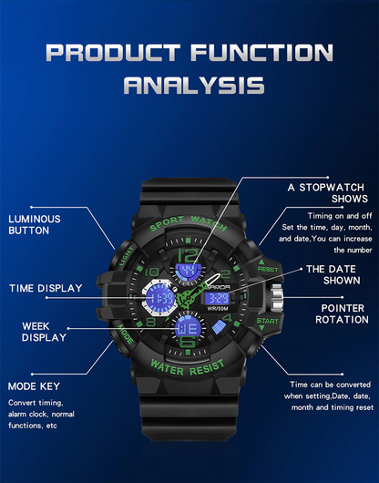 Reloj digital con esfera grande de 54,6 mm, reloj militar con resistencia al agua de 5 bares, reloj deportivo resistente para exteriores