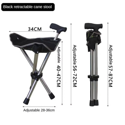 Folding Walking Cane with Built-In Seat & Tripod Base – Adjustable Height 22-34 in, Supports 287 lb, Lightweight 2.4 lb Aluminum Portable