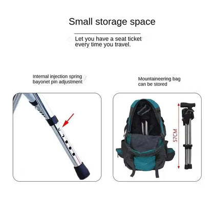 Folding Walking Cane with Built-In Seat & Tripod Base – Adjustable Height 22-34 in, Supports 287 lb, Lightweight 2.4 lb Aluminum Portable