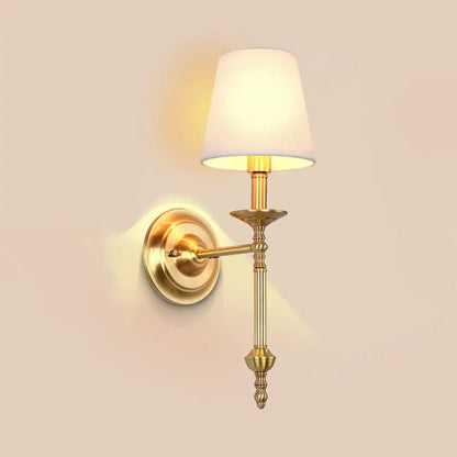 Fabric Cone Wall Sconce Single or Double Light Fixture Gold Metal Finish for Bedroom Living Room Hallway Entryway Traditional Home Lighting