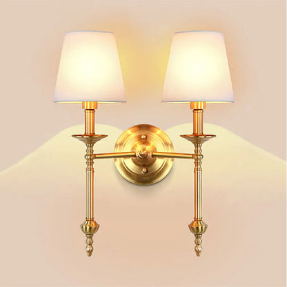 Fabric Cone Wall Sconce Single or Double Light Fixture Gold Metal Finish for Bedroom Living Room Hallway Entryway Traditional Home Lighting