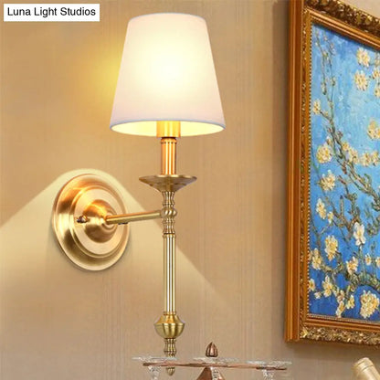 Fabric Cone Wall Sconce Single or Double Light Fixture Gold Metal Finish for Bedroom Living Room Hallway Entryway Traditional Home Lighting