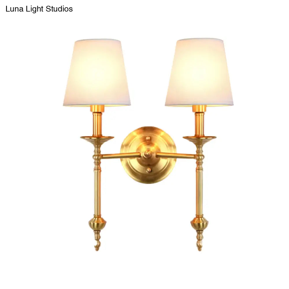 Fabric Cone Wall Sconce Single or Double Light Fixture Gold Metal Finish for Bedroom Living Room Hallway Entryway Traditional Home Lighting