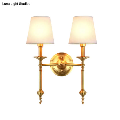 Fabric Cone Wall Sconce Single or Double Light Fixture Gold Metal Finish for Bedroom Living Room Hallway Entryway Traditional Home Lighting