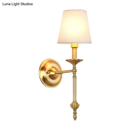 Fabric Cone Wall Sconce Single or Double Light Fixture Gold Metal Finish for Bedroom Living Room Hallway Entryway Traditional Home Lighting