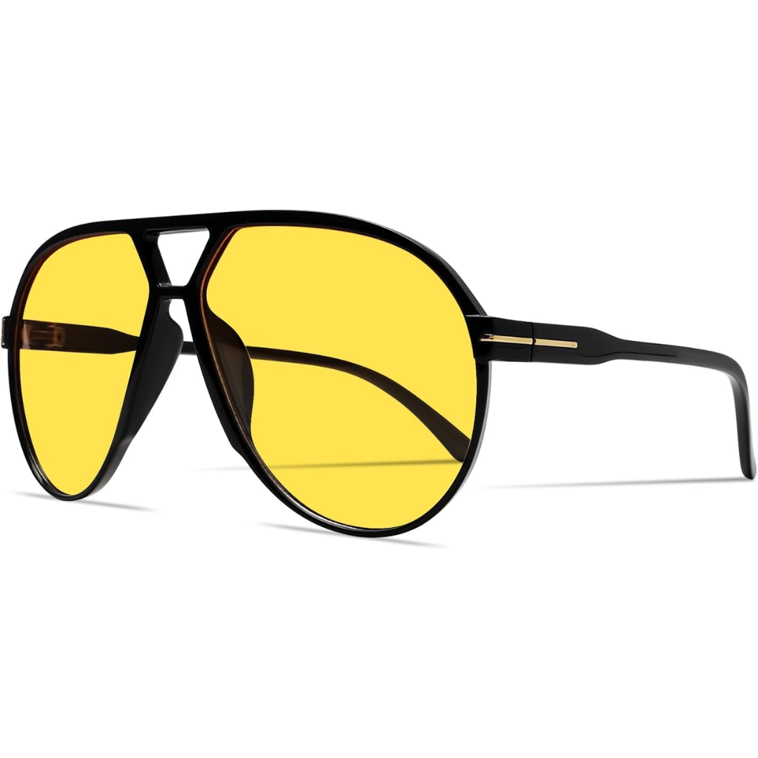Oversized Aviator Sunglasses UV400 Protection Retro Square Frame Women Men Unisex 70s Vintage Style Lightweight Fashion Eyewear for Beach Fe