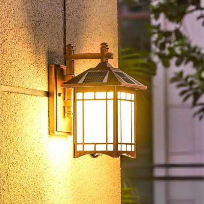 Outdoor Solar Lantern Sconce with Remote Control 13.4 Inch Cast Aluminum Waterproof Porch Light Black Bronze for Front Door Garden Patio