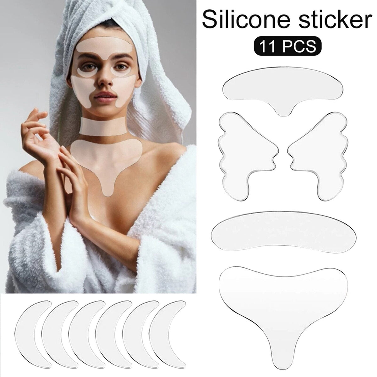 Overnight Facial Smoothing Pads Reusable Medical Grade Silicone Forehead Eye Cheek Chest Line Reducer Anti Aging Skincare Kit