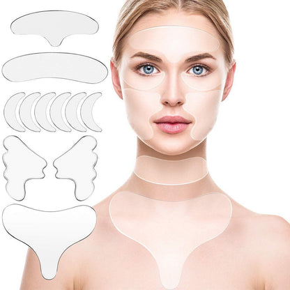 Overnight Facial Smoothing Pads Reusable Medical Grade Silicone Forehead Eye Cheek Chest Line Reducer Anti Aging Skincare Kit