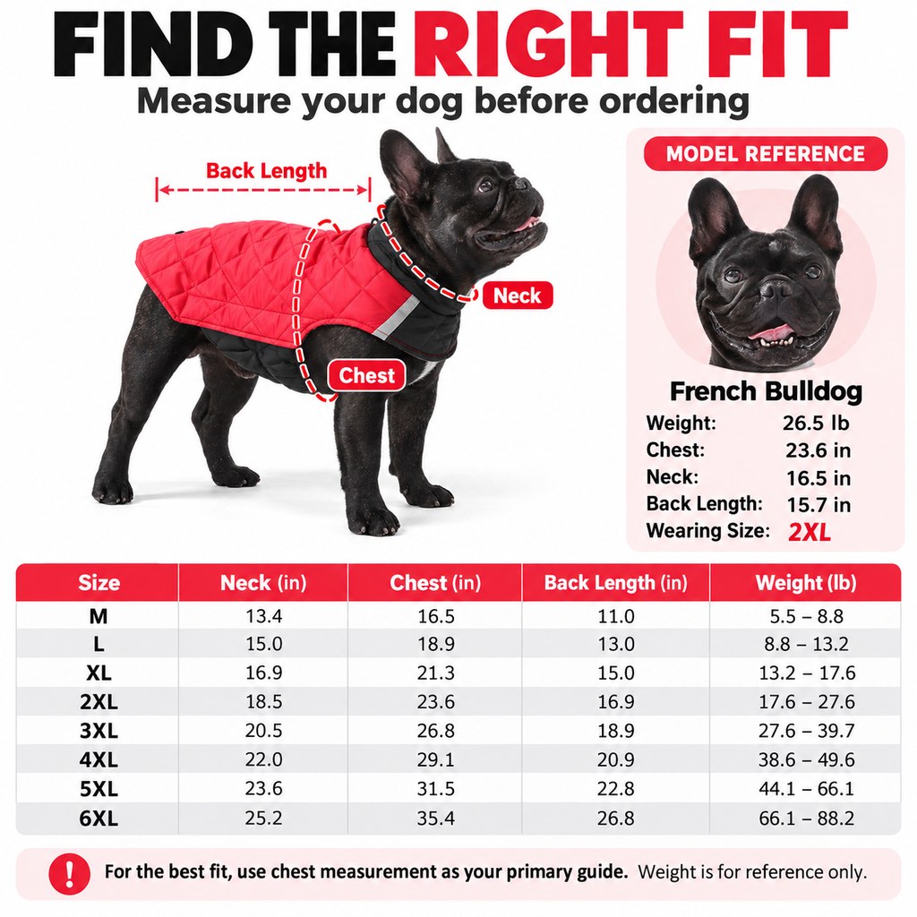 Ortekor Reversible Quilted Dog Winter Coat for Cold Walks - Water-Resistant Reflective 2-in-1 Jacket with Easy Belly Fit