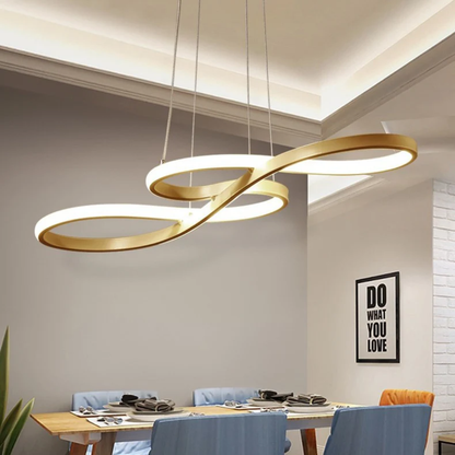 Modern Circle Hanging Fixture with Remote Dimming for Dining Room & Kitchen Island Adjustable Height 47 in Black White Gold Finish Contempor