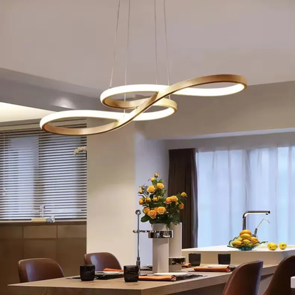 Modern Circle Hanging Fixture with Remote Dimming for Dining Room & Kitchen Island Adjustable Height 47 in Black White Gold Finish Contempor