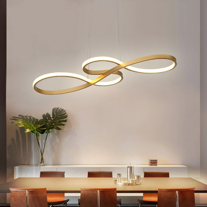 Modern Circle Hanging Fixture with Remote Dimming for Dining Room & Kitchen Island Adjustable Height 47 in Black White Gold Finish Contempor